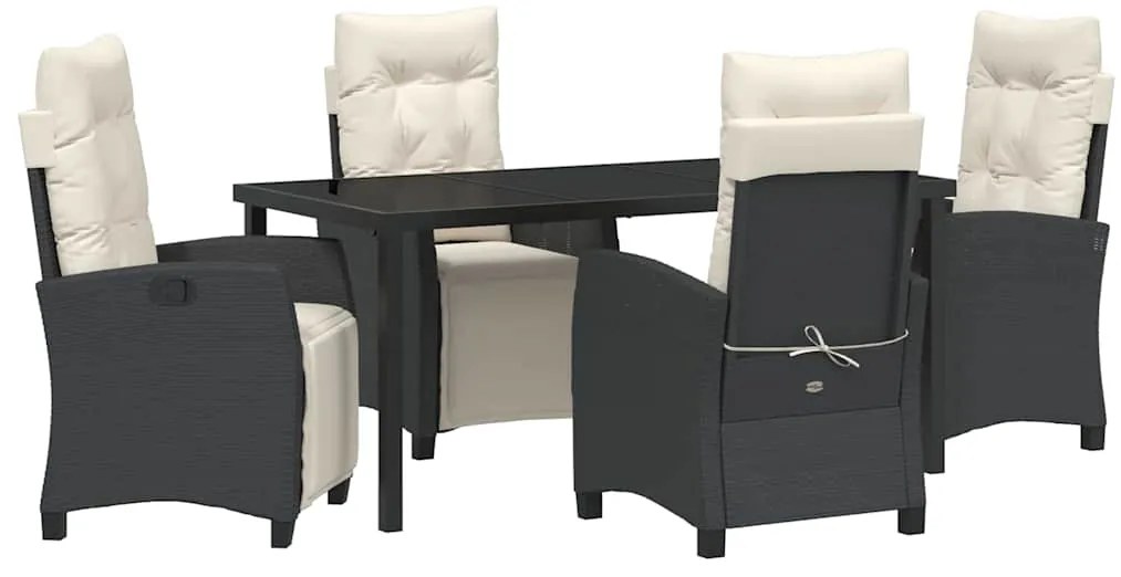 Conjunto de Jantar para Jardim 5 Peças Pretas em Polyrattan
