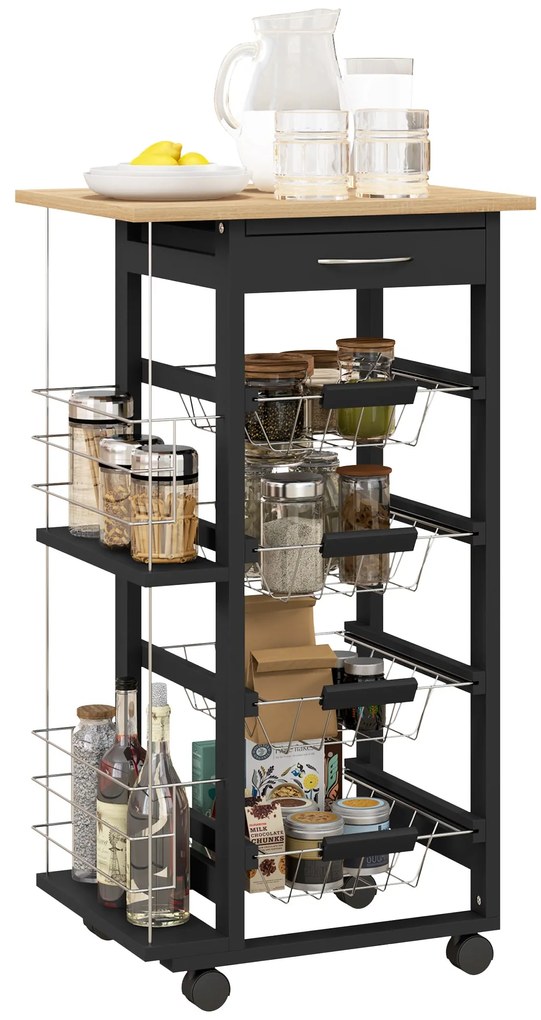 Carrinho de Cozinha com Rodas Carrinho Auxiliar com Gaveta 4 Cestas Am