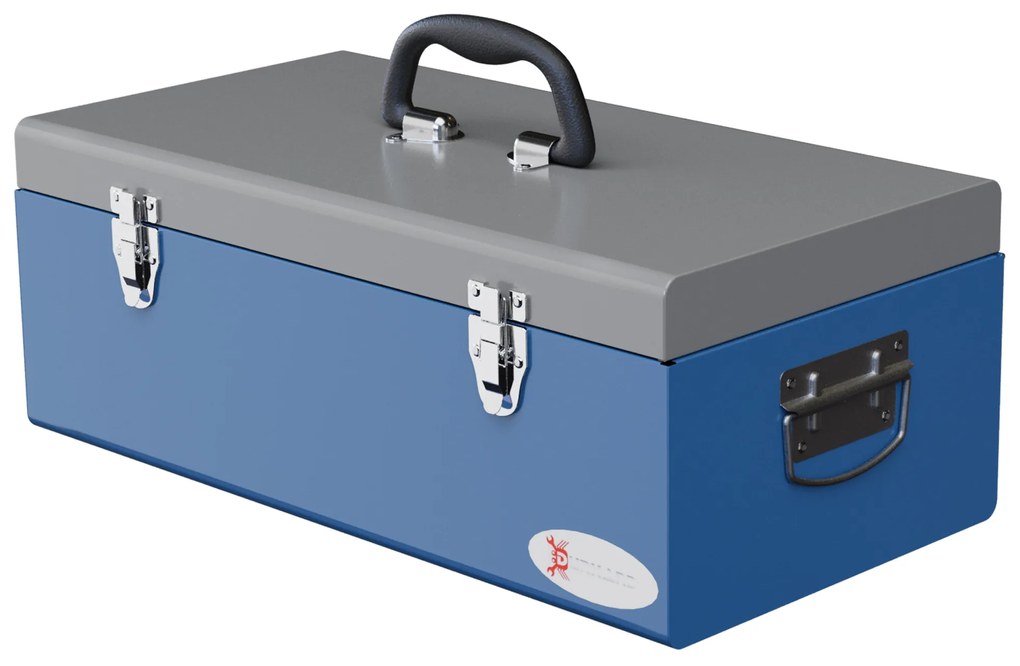 DURHAND Caixa de Ferramentas Metálica Baú de Ferramentas de Aço 50x26x18,5 cm com Pegas de Transporte Carga 20 kg Cinza e Azul