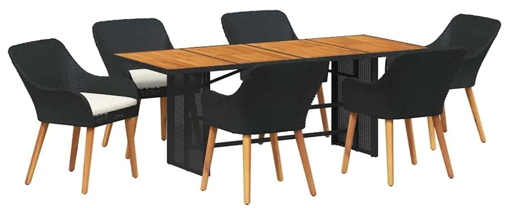 Conjunto de Jantar de Jardim de 7 Peças em Rattan Sintético Preto