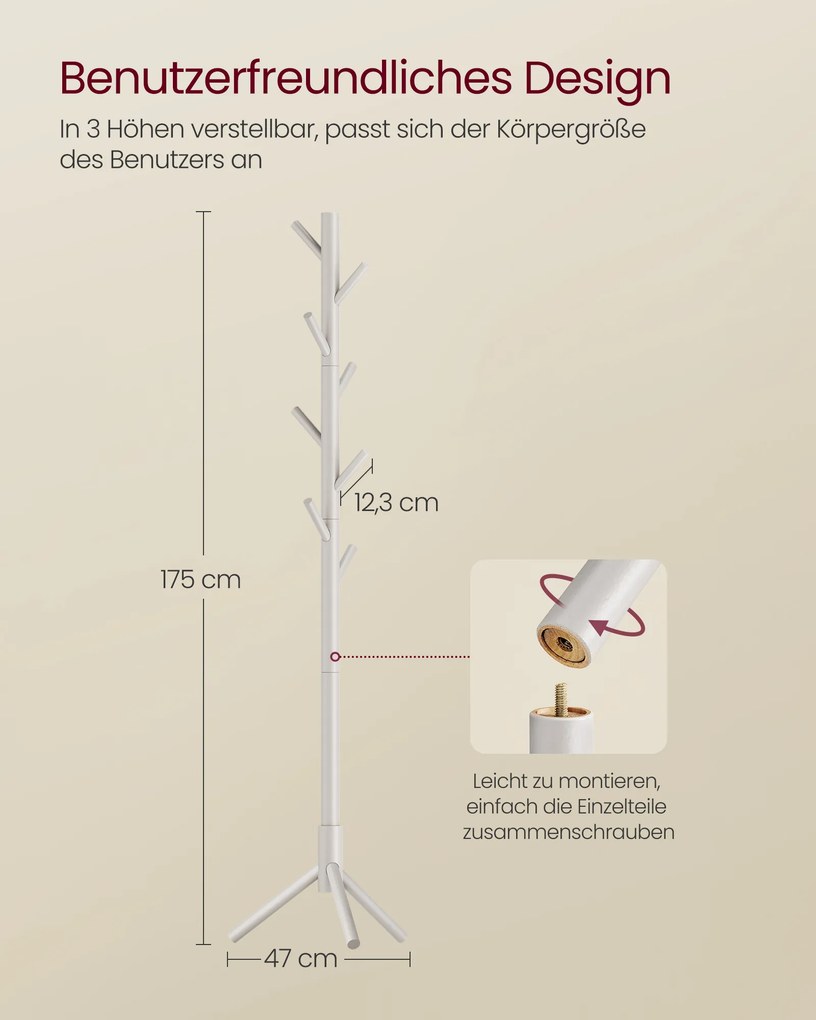 Bengaleiro em forma de árvore em madeira maciça 47 x 47 x 175 cm Cappuccino bege