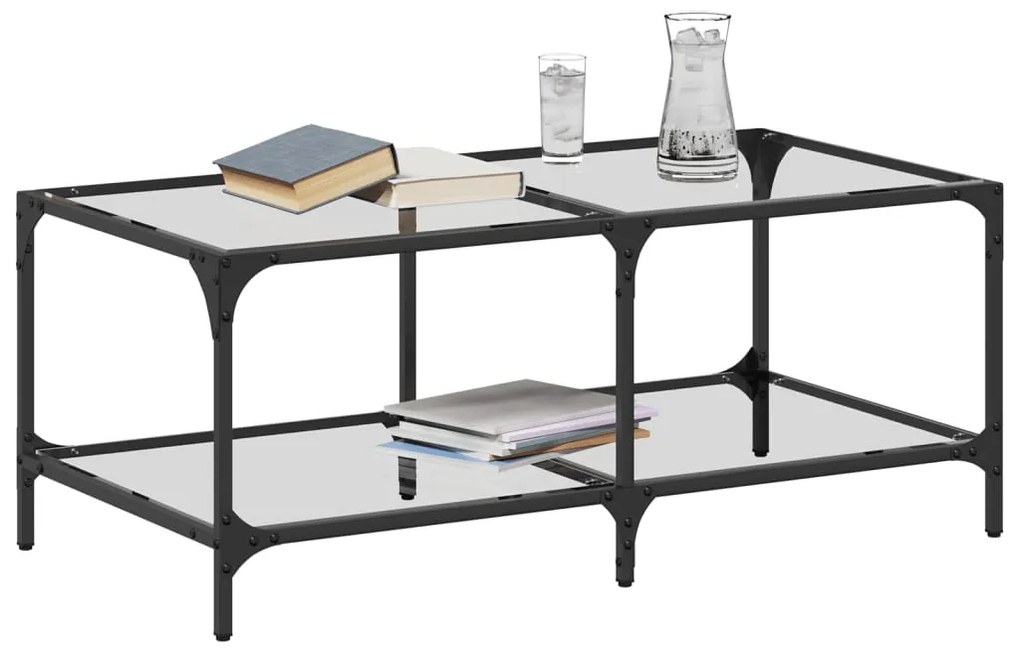 Mesa de centro c/ topo em vidro transparente 98,5x50x40 cm aço