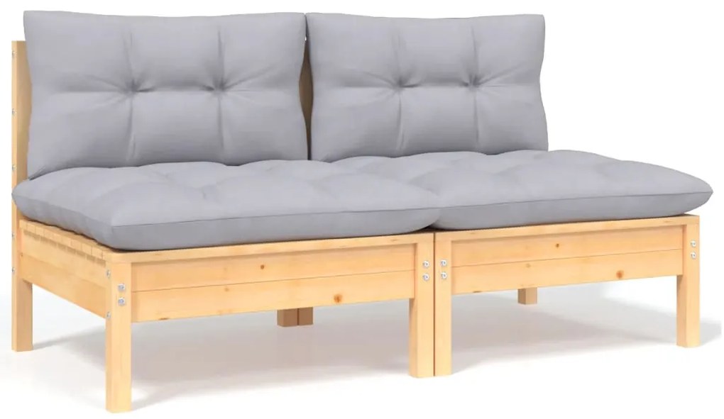 7 pcs conjunto lounge de jardim + almofadões cinza pinho maciço