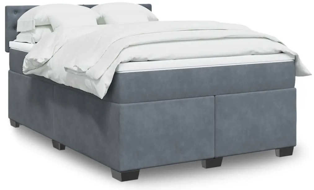 vidaXL Cama com molas/colchão 140x200 cm veludo cinzento-escuro