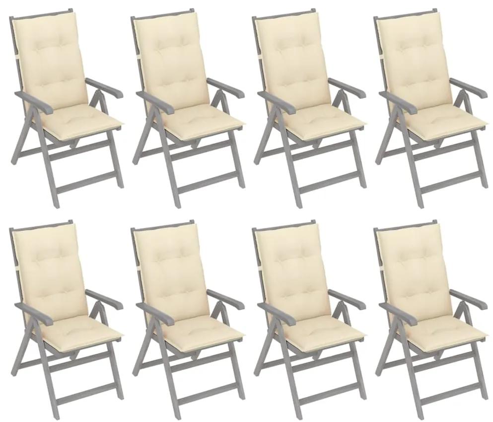 3075158 vidaXL Cadeiras jardim reclináveis c/ almofadões 8 pcs acácia cinzento