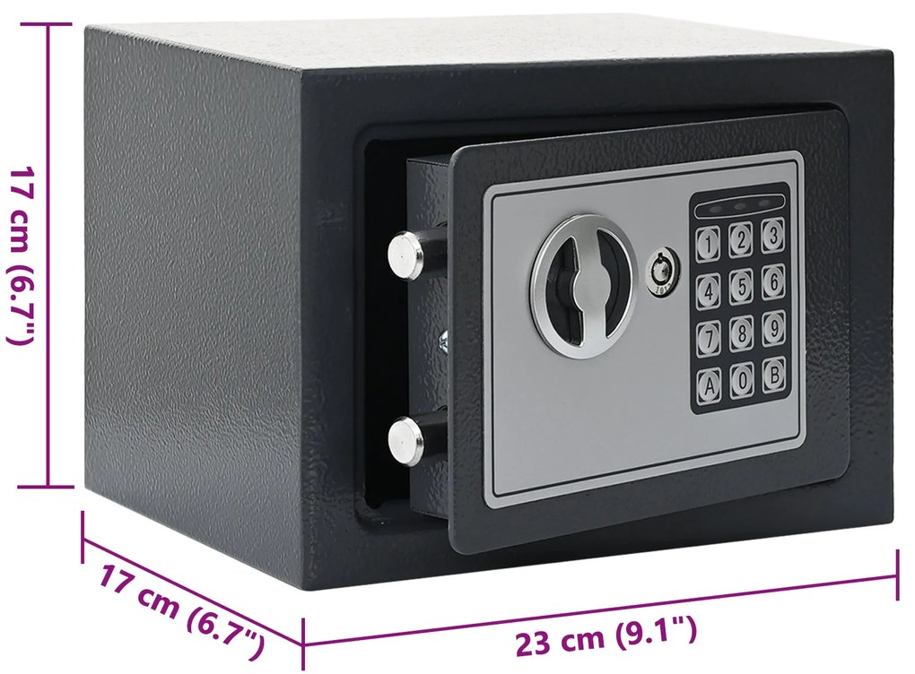 Cofre Digital Electrónico Cinza Escuro 23x17x17 cm Aço