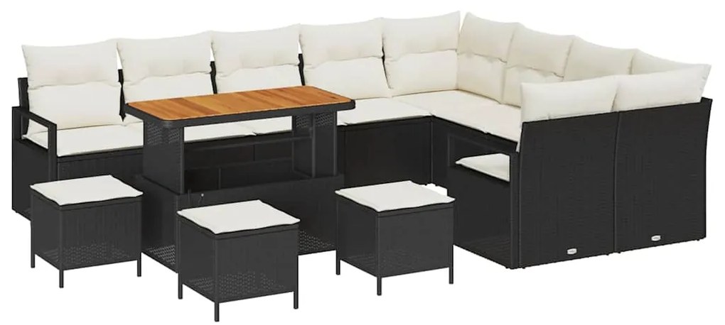 Conjunto de Sofá de Jardim com Almofadas 13 Peças Preto Rattan de Poli