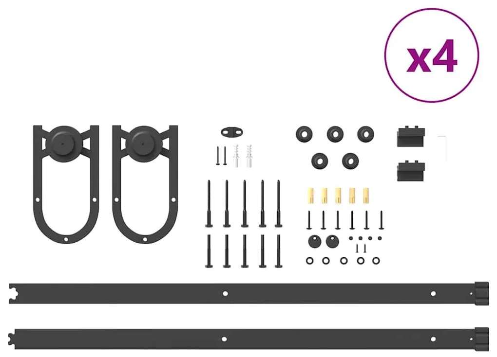 Kit de ferragens para porta deslizante 366 cm aço preto