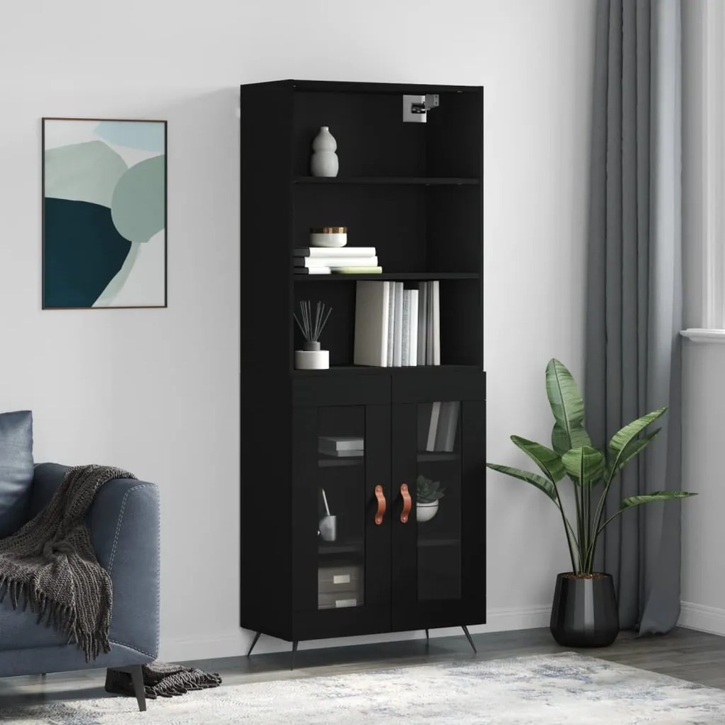 Armário alto 69,5x34x180 cm derivados de madeira preto
