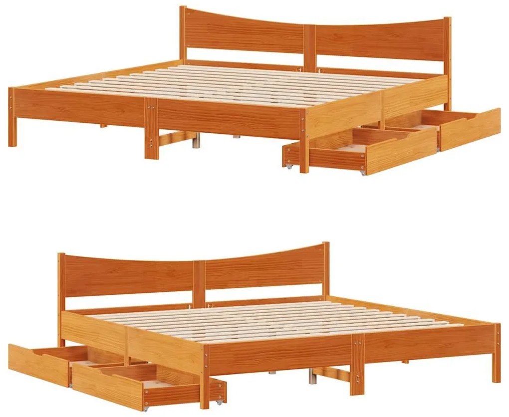 Estrutura de cama c/ gavetas 180x200 cm pinho castanho cera