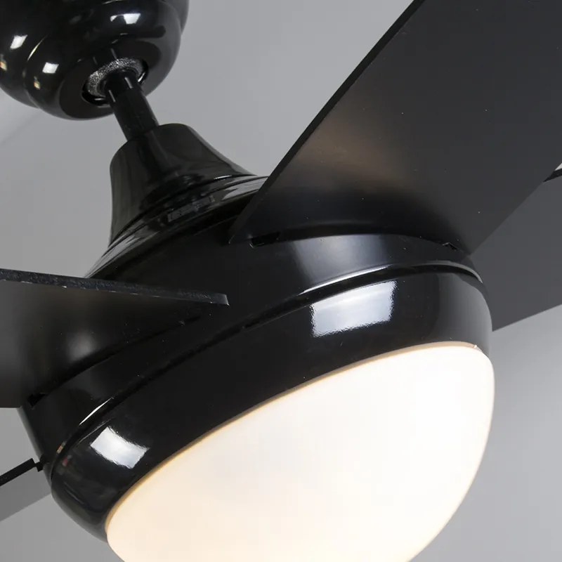 Ventilador de teto preto com impressão de madeira 132cm com controle remoto - Cool Moderno