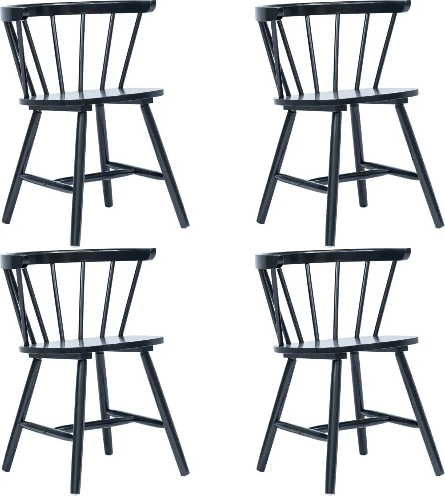 vidaXL Cadeiras de jantar 4 pcs madeira de seringueira maciça preto