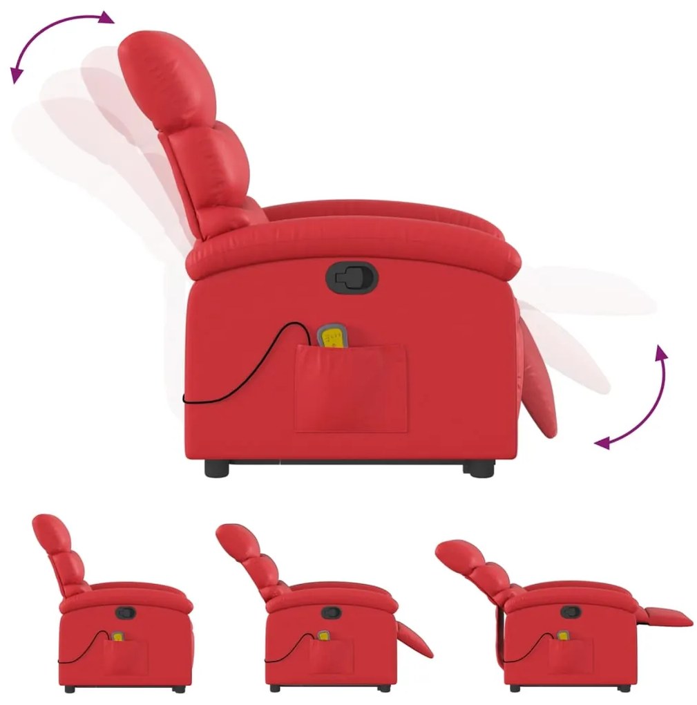 Poltrona massagens reclinável elevatória couro artif. vermelho