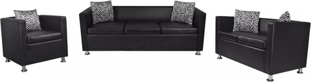 Conjunto sofás de 2 e 3 lugares + poltrona couro artific. preto