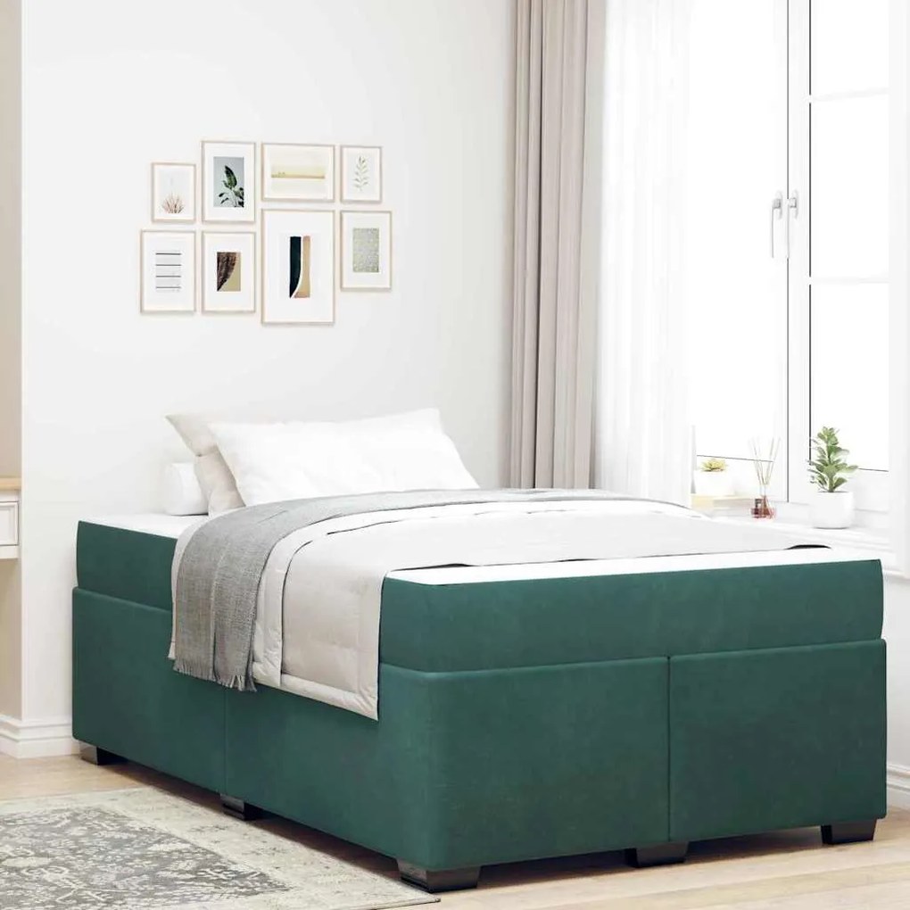 vidaXL Estrutura da Cama com colchão Verde Escuro 120 x 190 cm tecido