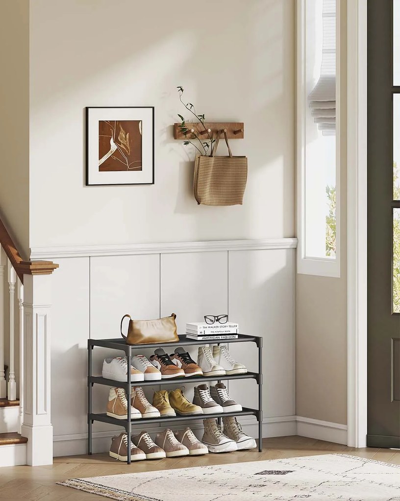 Sapateira com vários níveis 29,7 x 62,3 x 53,5 cm, economiza espaço para o corredor e a área de entrada Preto