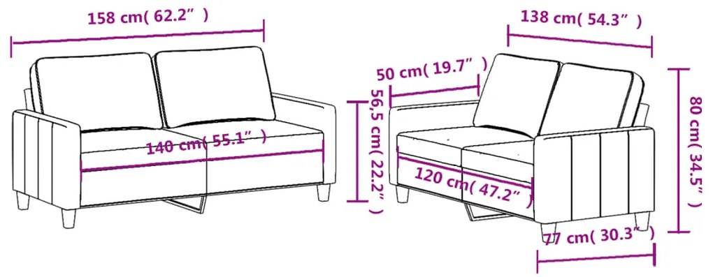 2 pcs conjunto de sofás com almofadões tecido cinzento-claro