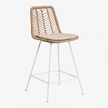 Pacote De 2 Bancos Altos Em Rattan Sintético Gouda Natural Natural & Branco & ↑65 Cm & Beige Creme - Sklum