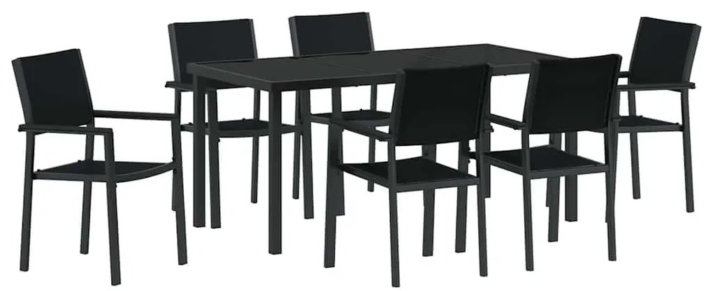 Conjunto de Jantar de Jardim 7 Peças em Rattan e Poliéster Preto.