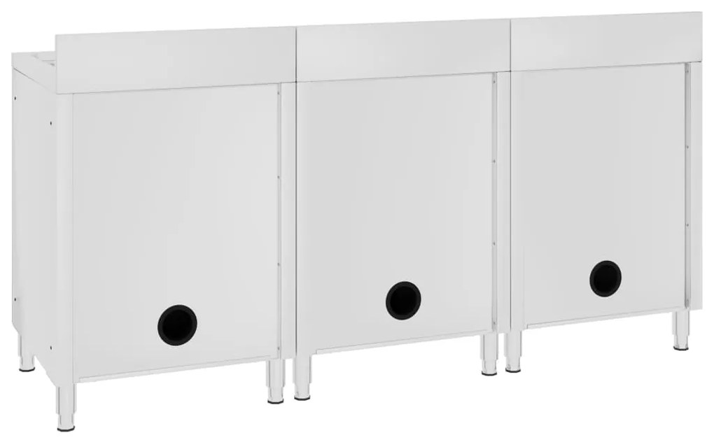 Armários c/ lava-louça cozinha comercial 3 pcs aço inoxidável