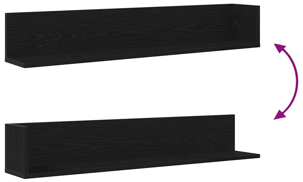 Prateleiras parede 2pcs 100x16,5x16,5cm derivados madeira preto