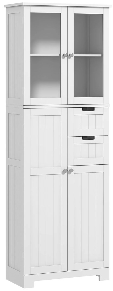 HOMCOM Móvel alto de armazenamento, armário com portas de vidro e prateleiras ajustáveis para banheiro, cozinha, sala, branco | Aosom Portugal