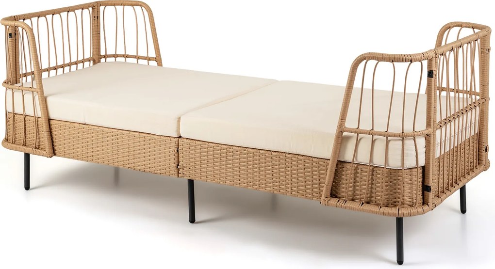 Sofá-Cama de Exterior, 192,5 x 79,5 x 77,5 cm, Base Regulável, Bege