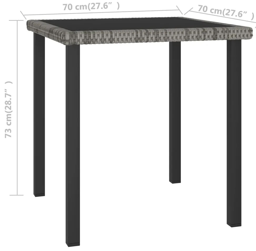 Mesa de jantar para jardim 70x70x73 cm vime PE cinzento