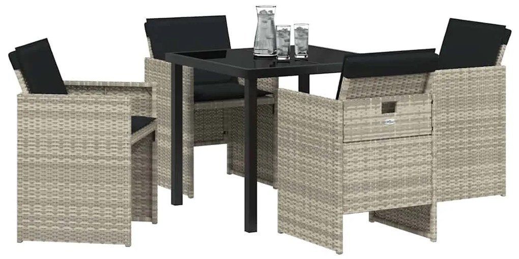 Conjunto de Jantar de Jardim com 5 peças e almofadas cinza claro em ra
