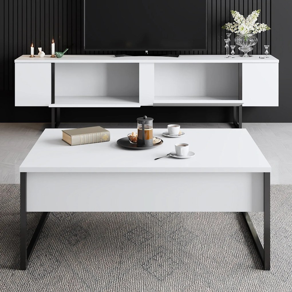 Móvel TV Luxe – Branco/Preto – 180 cm x 30 cm x 50 cm