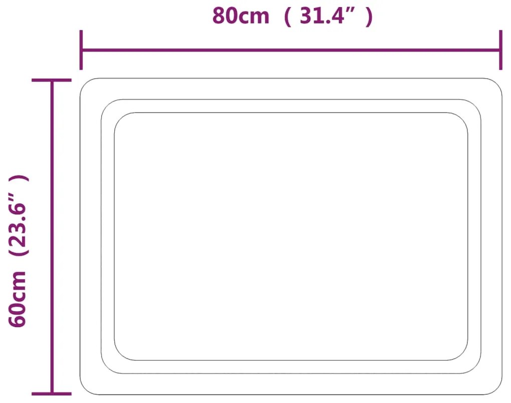 Espelho de casa de banho com luzes LED 80x60 cm