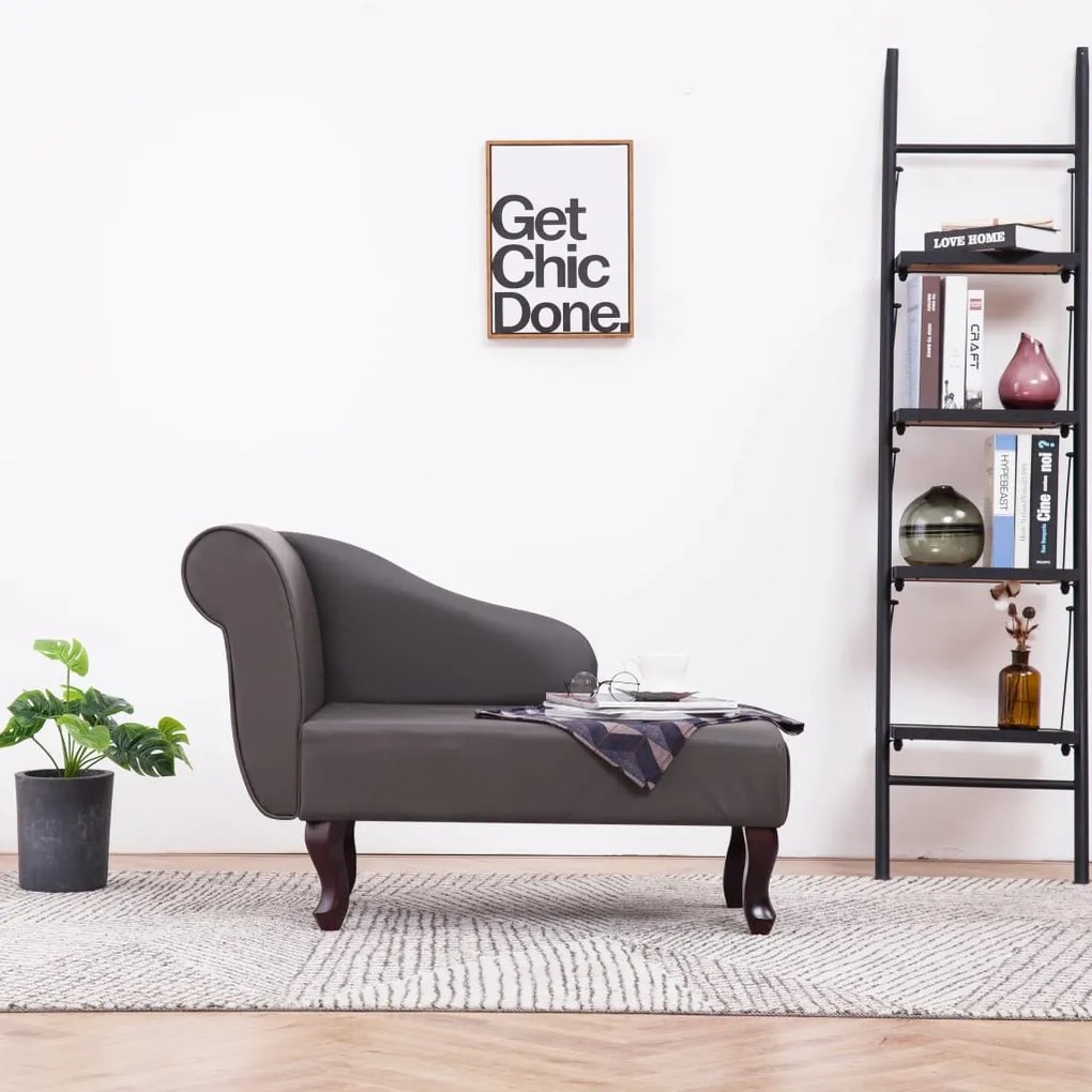 281368 vidaXL Chaise longue couro artificial cinzento