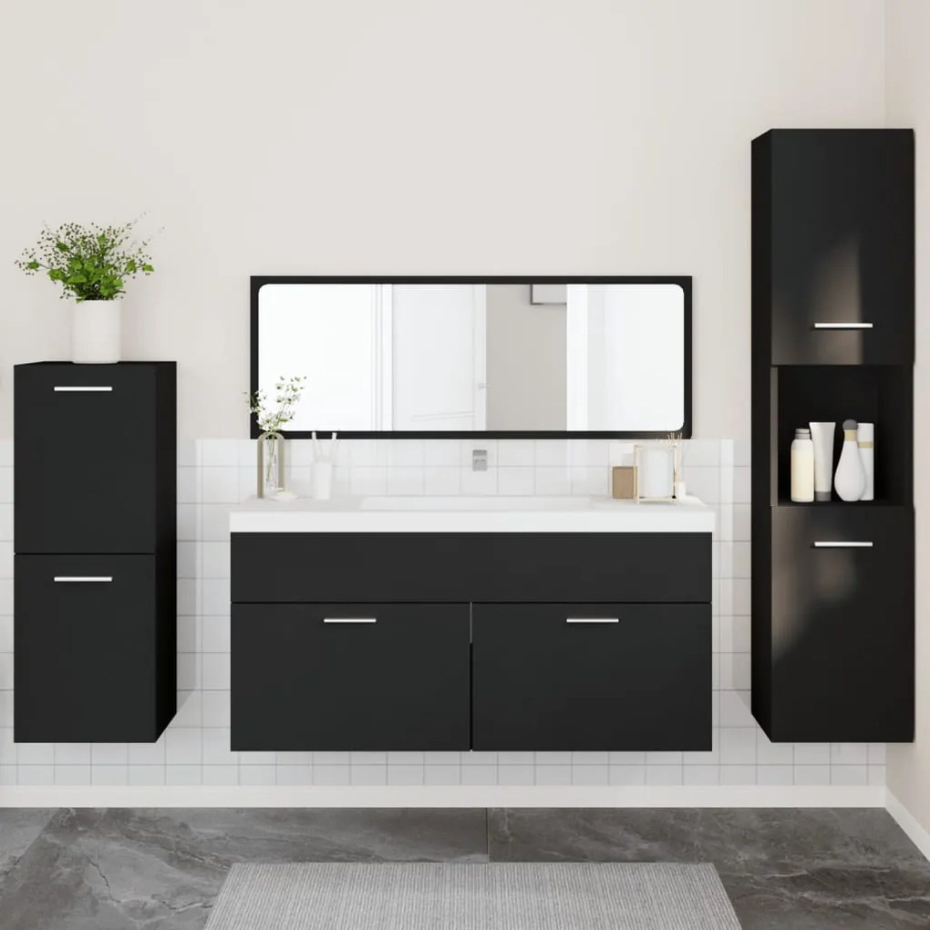 vidaXL 4 pcs conjunto móveis casa de banho derivados de madeira preto
