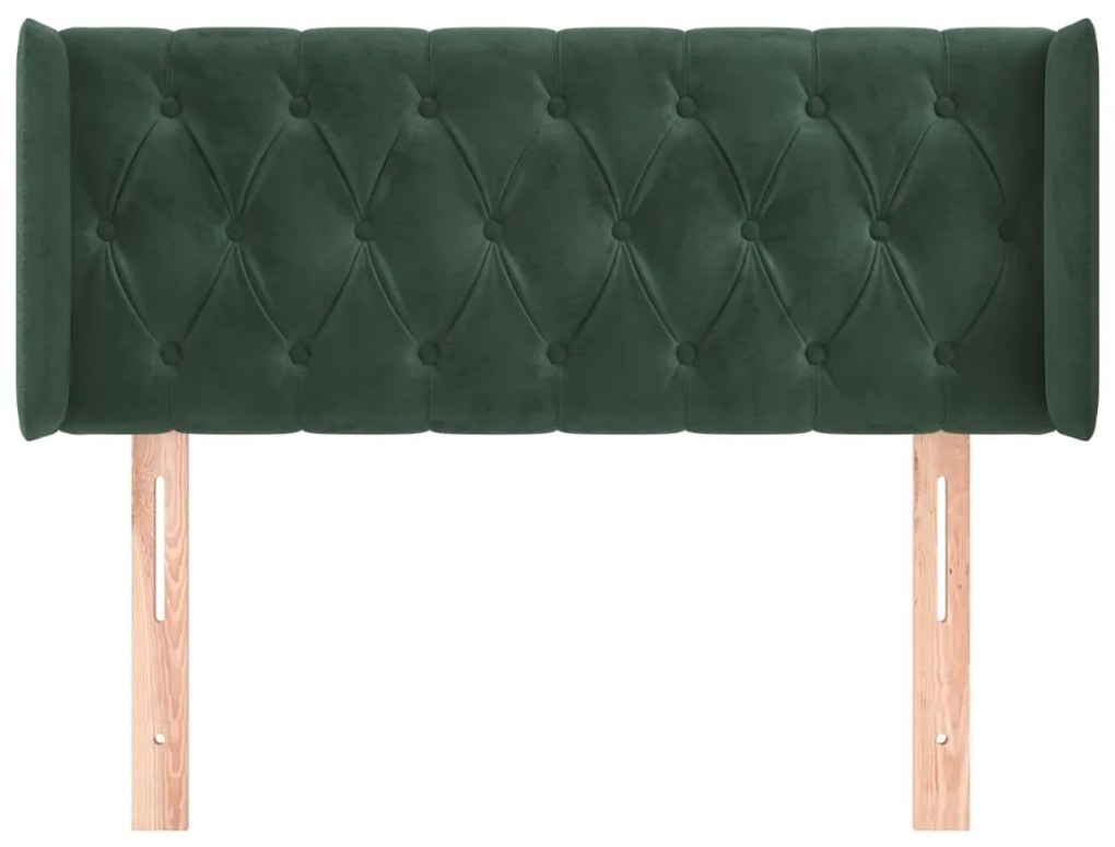 Cabeceira de cama c/ abas veludo 103x16x78/88cm verde-escuro