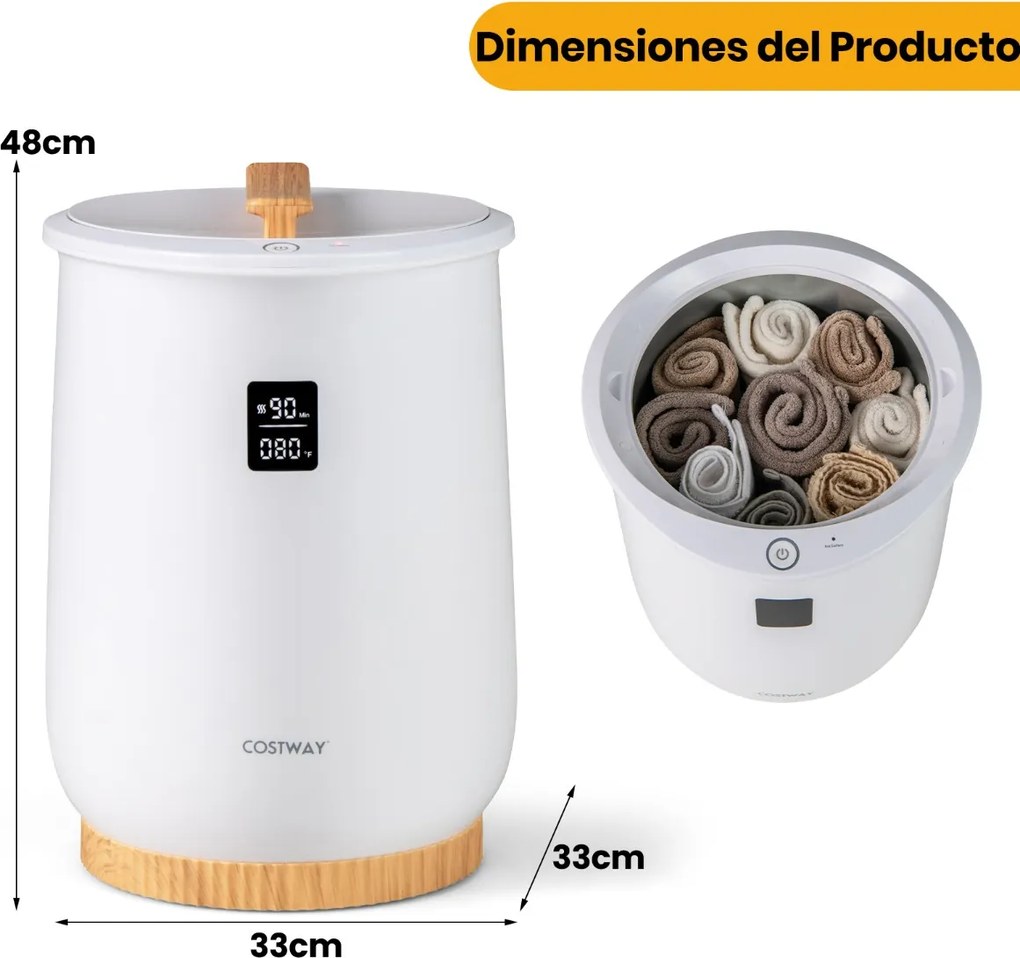 Aquecedor de toalhas 20L Cube Grande com visor LED, controle de 1 botão, temporizador e desligamento automático Aquecedor branco