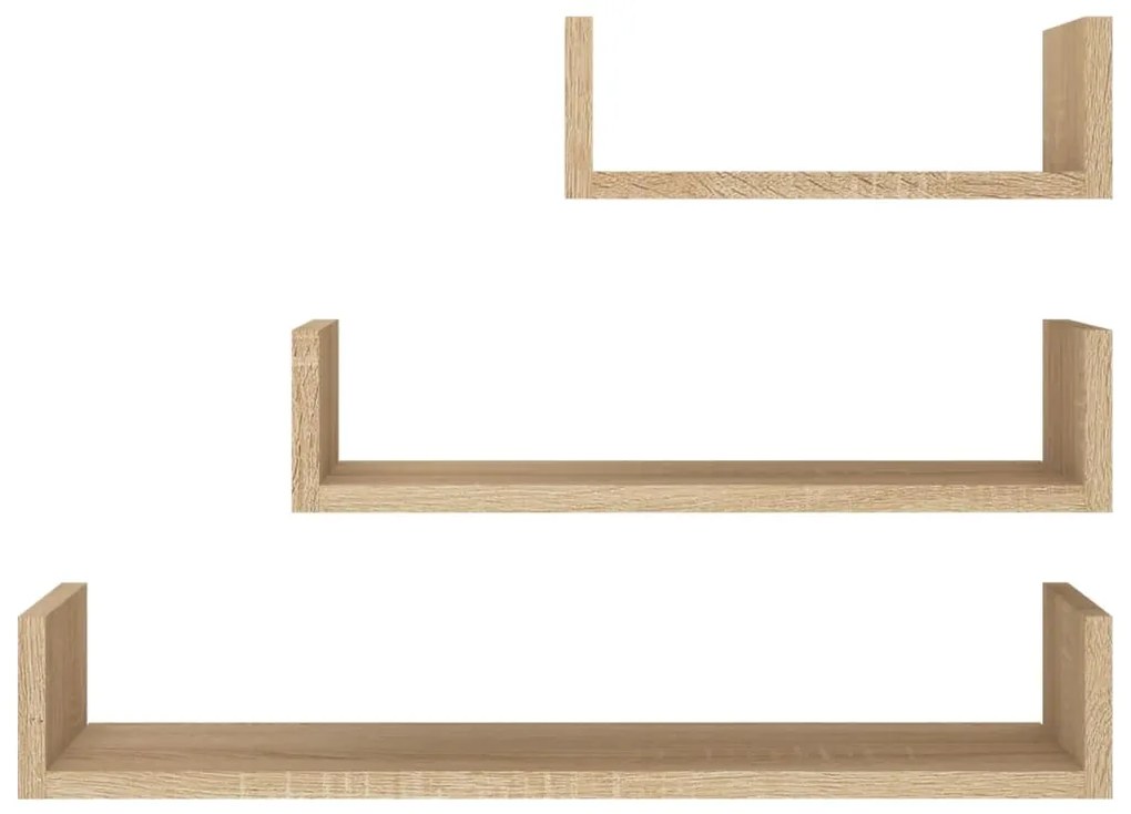 Prateleira de parede 3 pcs derivados de madeira carvalho sonoma