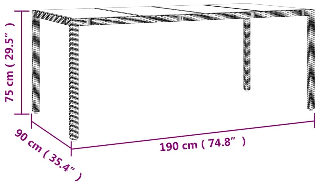9 pcs conjunto de bistrô para jardim c/ almofadões vime PE bege