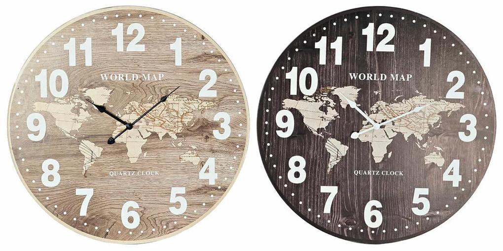 Relógio de Parede DKD Home Decor Preto Madeira MDF Mapa do Mundo Marrom claro (2 pcs) (60 x 4.5 x 60 cm)