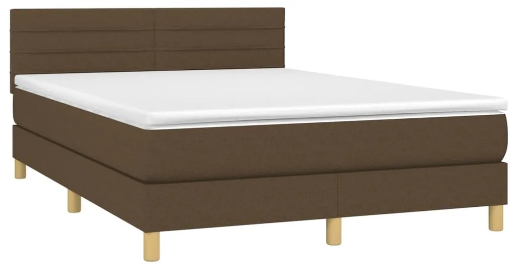 Cama box spring c/ colchão/LED 140x190cm tecido castanho-escuro