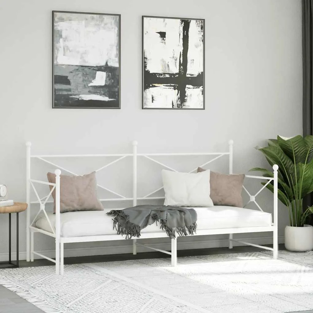 Cama de dia com gavetão sem colchão 90x200 cm aço branco