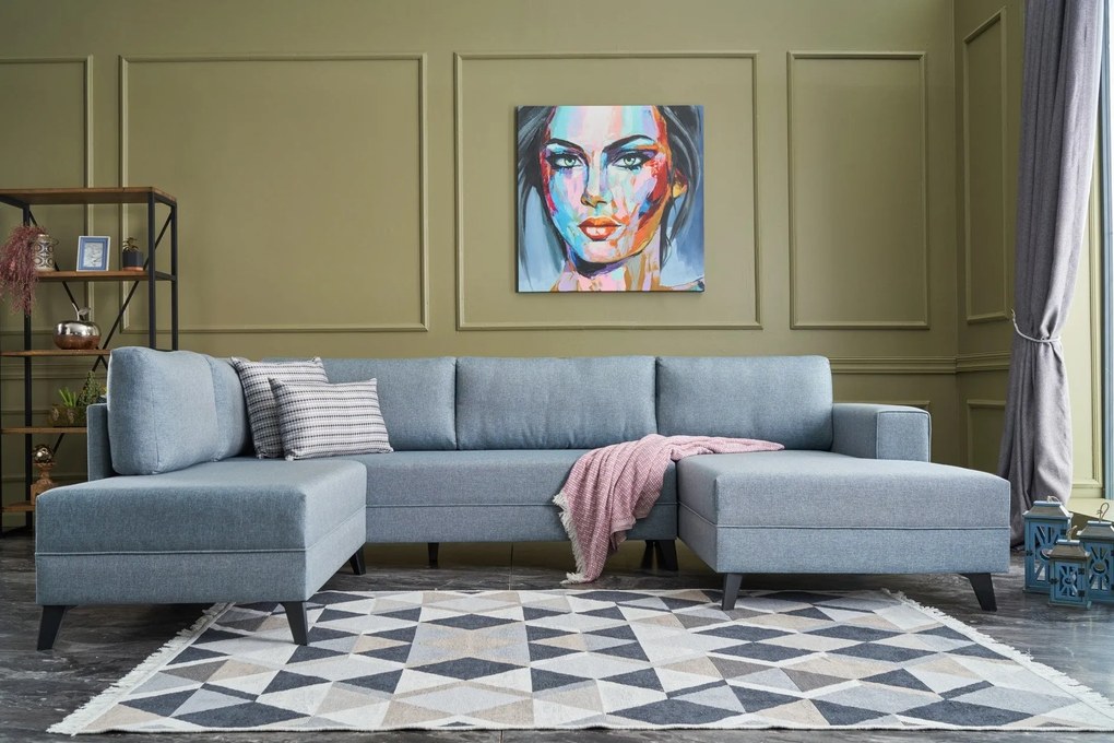 Sofá-Cama de Canto Efsun – Azul – 300 x 78 x 202 cm