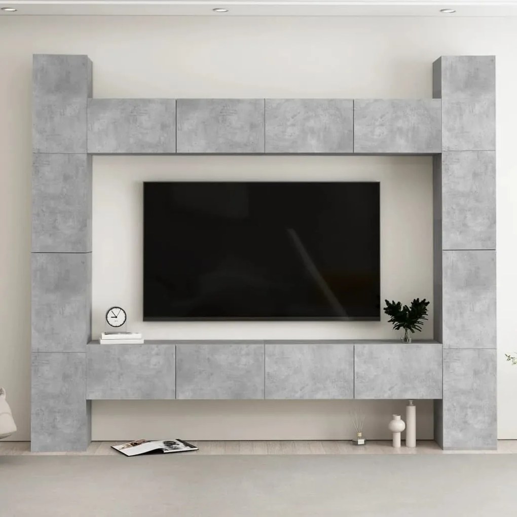 vidaXL Conjunto móveis de TV 8 pcs madeira processada cinzento cimento