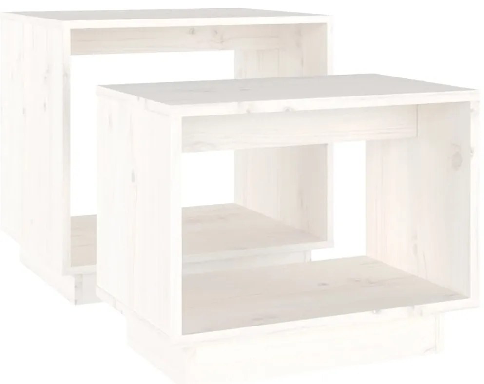 Mesas de centro de encastrar 2 pcs pinho maciço branco