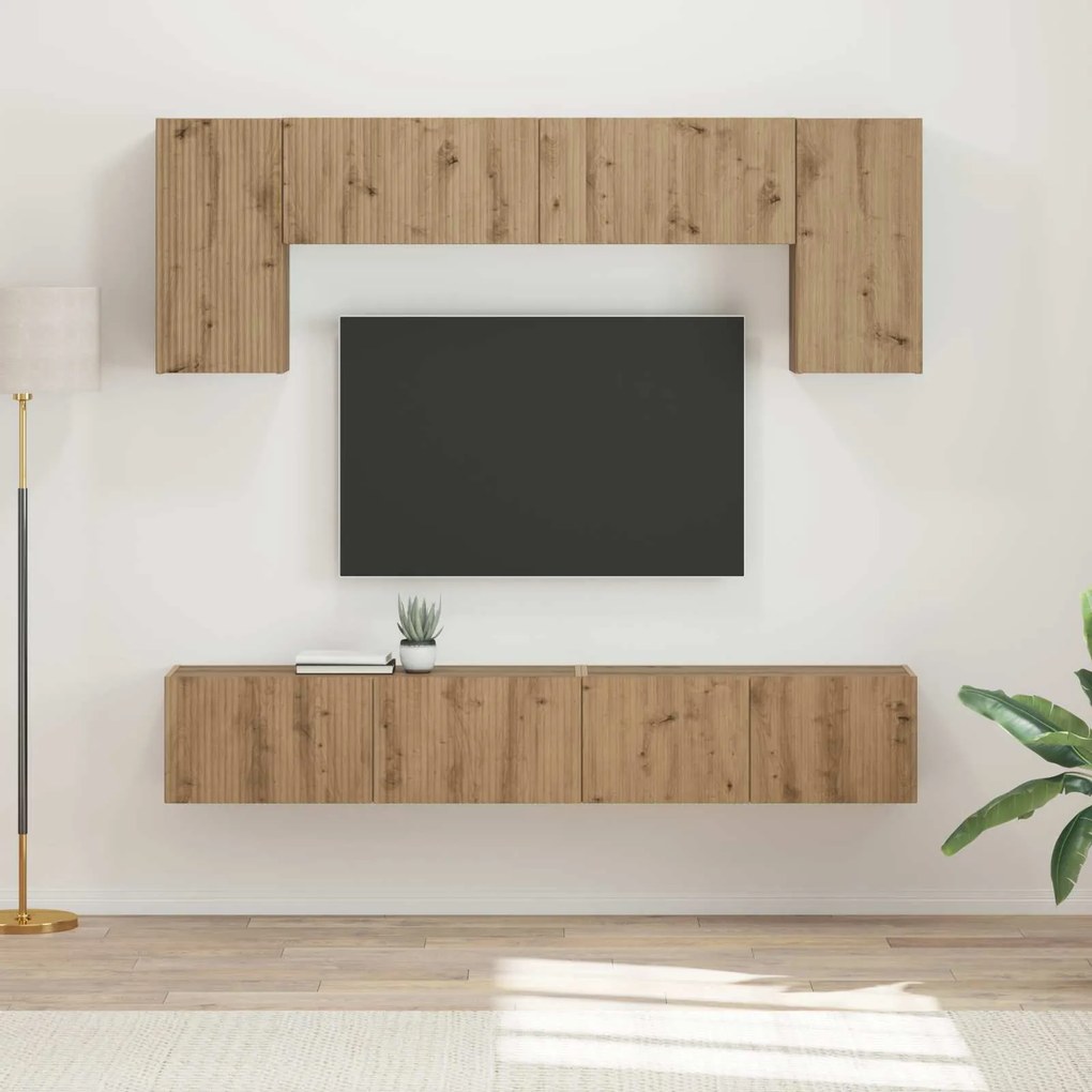 vidaXL Conjunto de móvel de TV Montado na parede 4 pcs Carvalho Sonoma