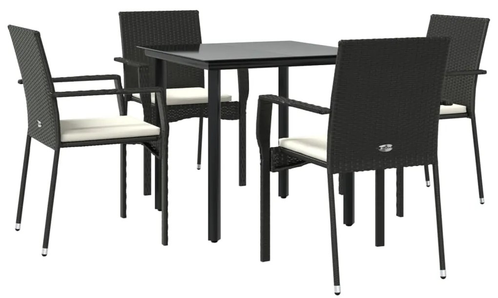 5 pcs conjunto de jantar p/ jardim c/ almofadões vime PE preto
