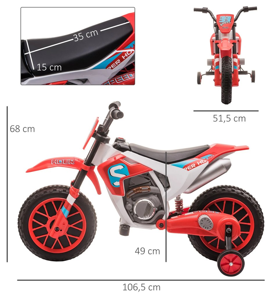 Mota Elétrica para Crianças acima de 3 Anos 12V Mota de Brinquedo Infantil com 2 Rodas de Equilíbrio Velocidade Máx. 8km/h Arranque Suave 106,5x51,5x6