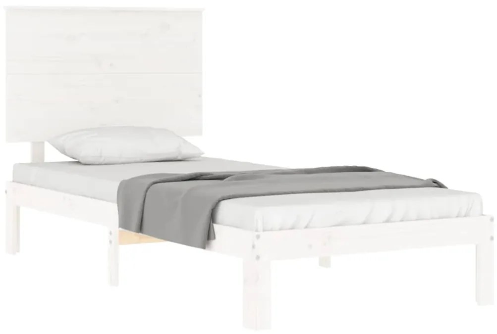 Estrutura cama de solteiro c/ cabeceira madeira maciça branco
