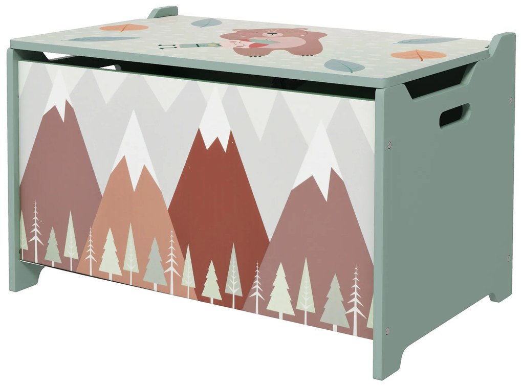 Baú de Brinquedos Organizador de Brinquedos para Crianças de 3 a 8 Anos com Estampado em Animaos 60x37x39 cm Verde
