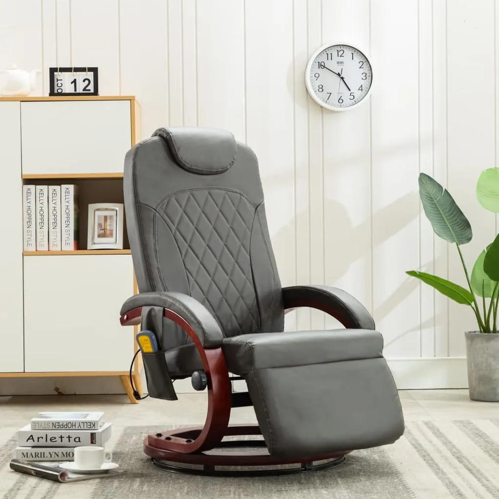 248720 vidaXL Cadeira de massagens TV reclinável couro artificial cinzento