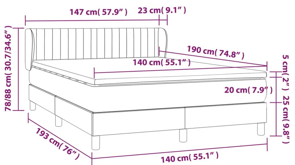 Cama com molas/colchão 140x190 cm veludo cinzento-escuro